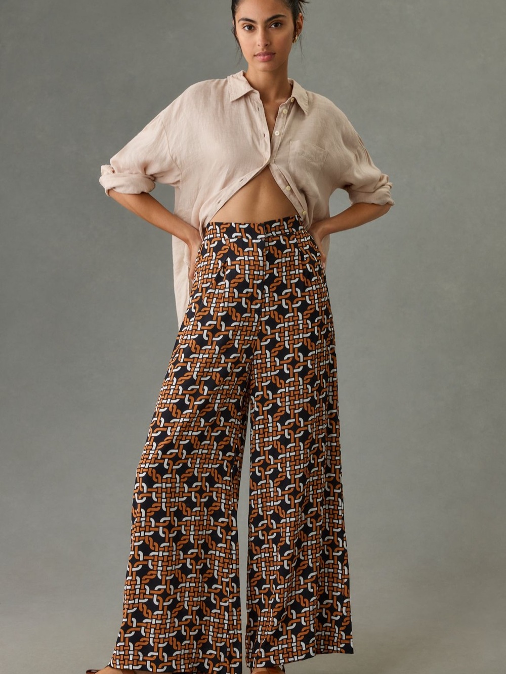 NWT Faithfull the Brand Black & Brown Geometric Wide Leg Pants
